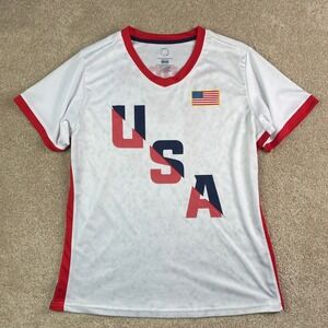 USWNT Alex Morgan 13 Soccer Jersey Womens XL White Red Blue USA Flag Shirt
